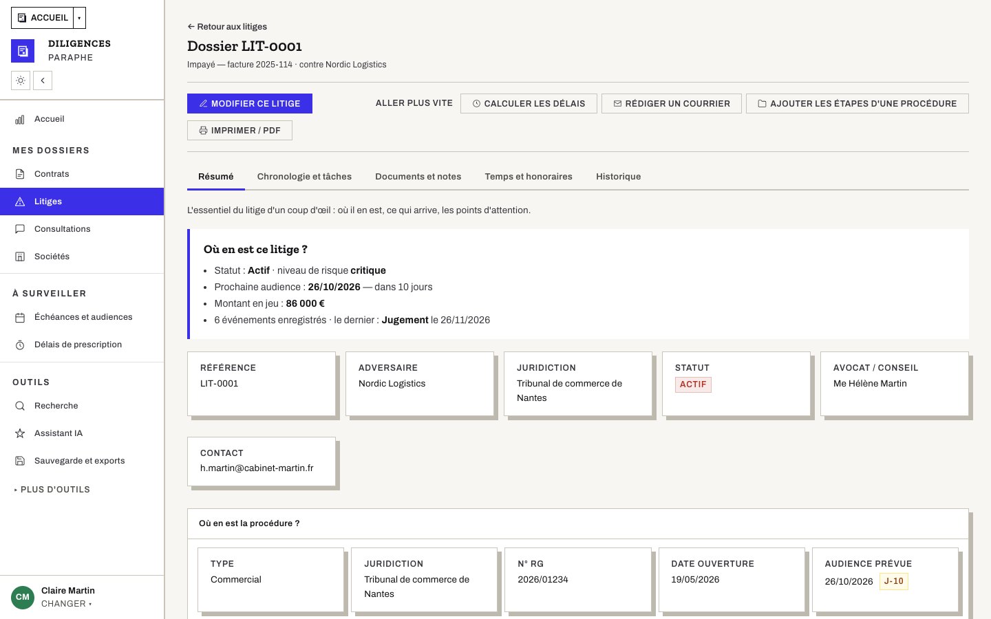 Fiche d'un litige