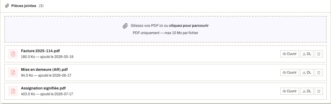 Pièces jointes du litige