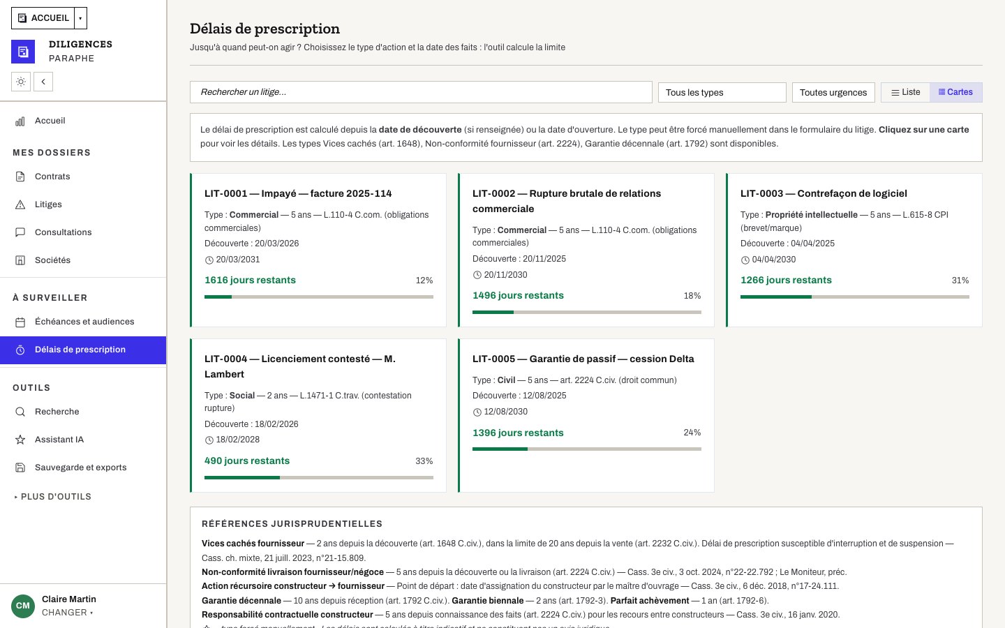 Calcul de prescription par litige