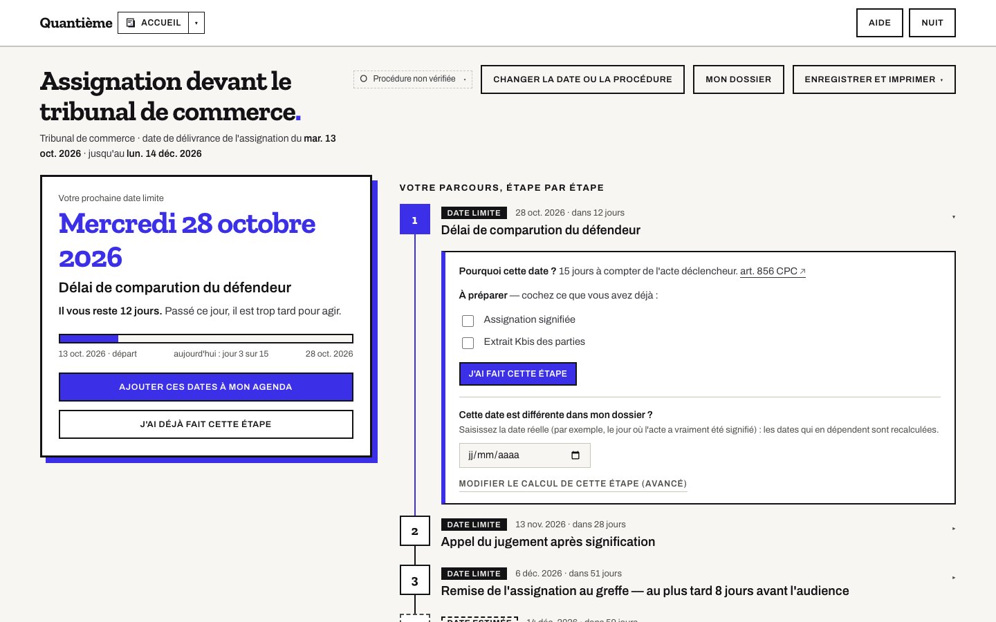 Quantième ouvert depuis un litige